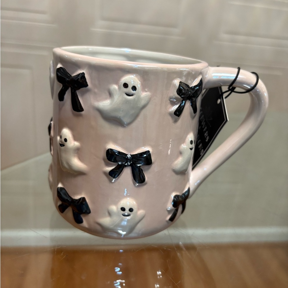 Cobwebs & Cauldrons Pink Halloween Mug w/ Ghosts, Bows, Adorable!! NEW!